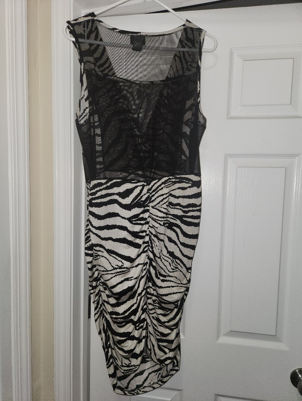 Dots Black and White Zebra-Print Mesh Midi Dress